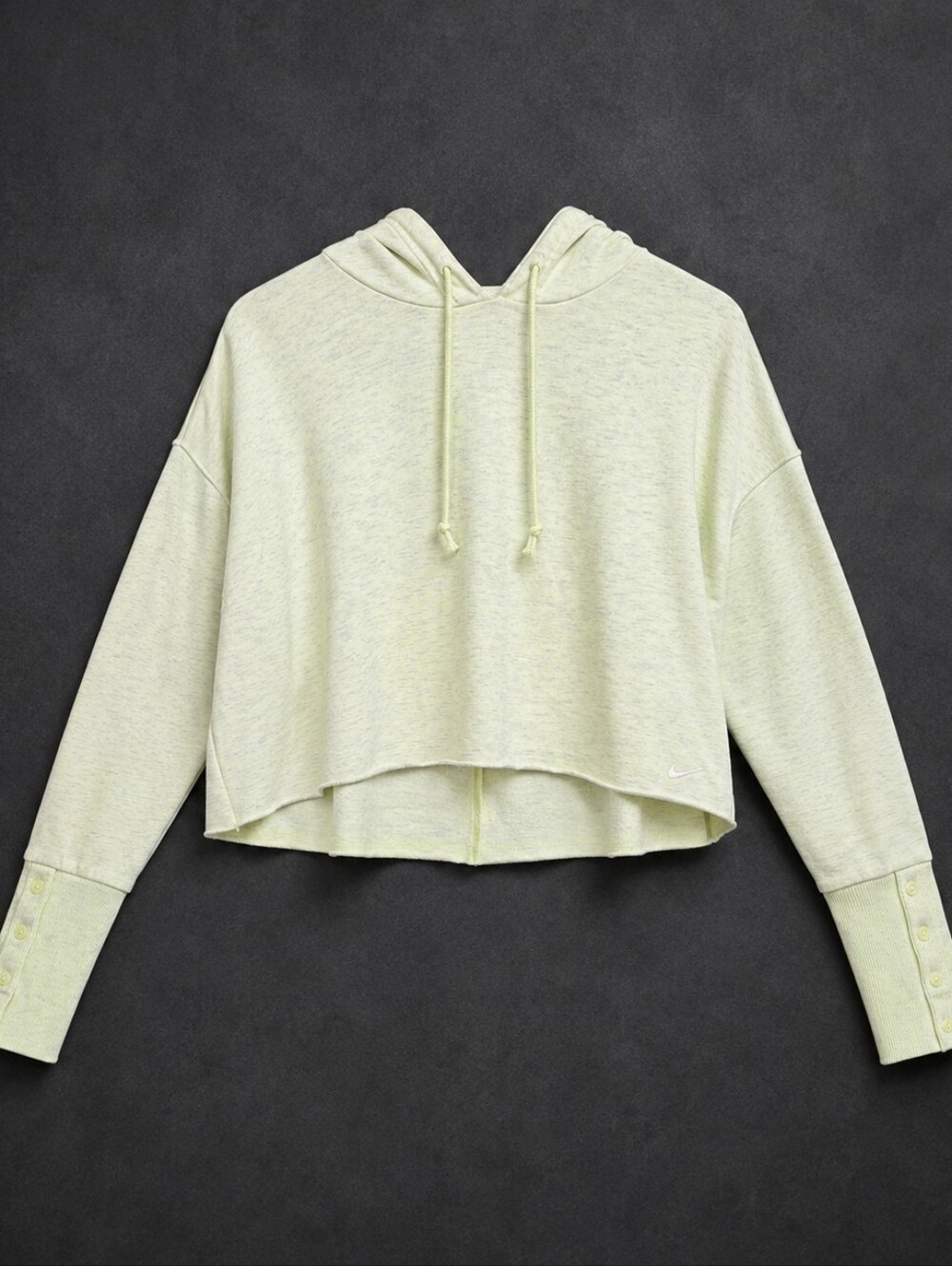 Nike Dri-Fit Women's M Cropped Hoodie Yellow Green Button Cuff Sweatshirt